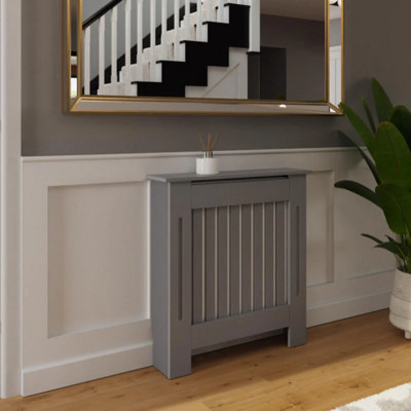 Image of Fwstyle Vertical Slat Small Grey Radiator Cover (H) 82.3 (W) 78Cm (D) 19Cm