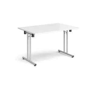 Image of Rectangular folding leg table with silver legs and straight foot rails