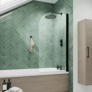Image of Nuie - Pacific Matt Black Profile Round Top Hinged Bath Screen 1430mm h x 785mm w - 6mm Glass