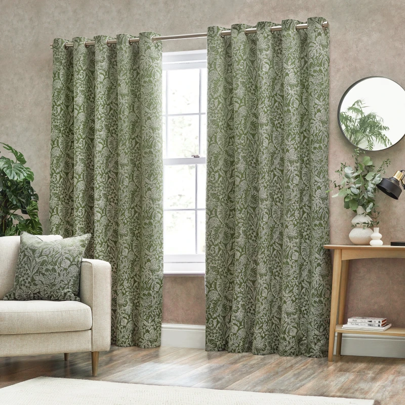 Image of Bali Eyelet Curtains Olive, Olive / 229 x 229cm