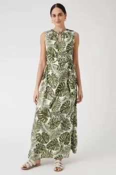 Image of Green Leaf Print Sleeveless Maxi Dress