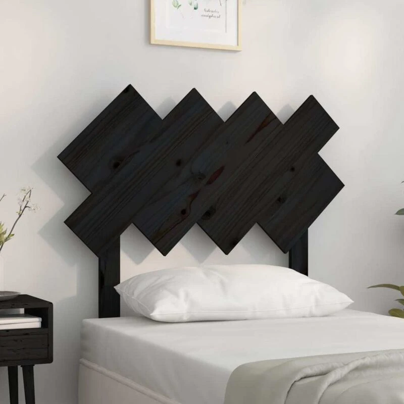 Image of Vidaxl Bed Headboard Black 92X3X81cm Solid Wood Pine, Black 819204