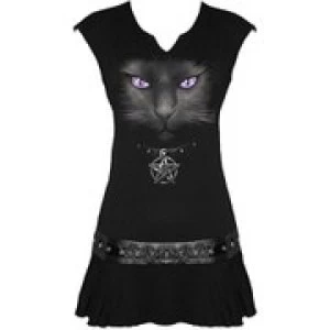 Image of Spiral Womens BLACK CAT Stud Waist Mini Dress - Black