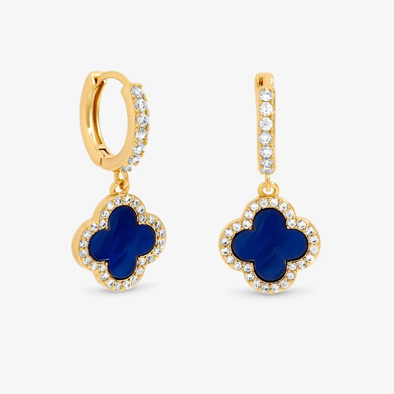 Image of Jon Richard Gold Plated and Lapis Clover Huggie Earrings Gold female One Size