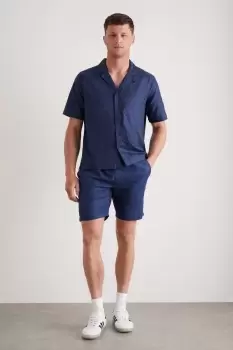 Image of Navy Linen Shorts