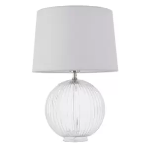 Image of Mia Table Lamp Clear Ribbed Glass & Vintage White Linen 1 Light IP20 - E27