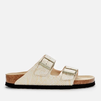 Image of Birkenstock Womens Shiny Python Arizona Slim Fit Double Strap Sandals - Eggshell/Gold - EU 38/UK 5
