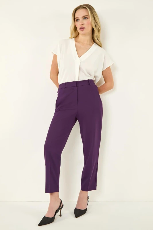 Image of Roman Short Straight Leg Stretch Trouser Plum