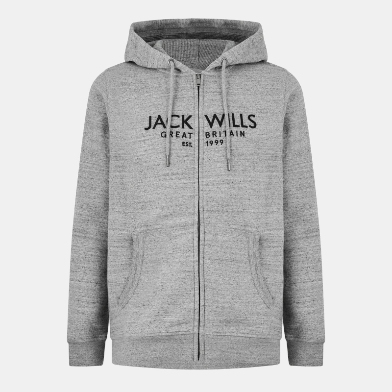Image of Jack Wills Pinebrook Graphic Zip Hoodie Mens Grey Marl male XS