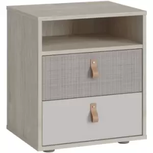 Image of Denim 2 Drawer Bedside Cabinet in Light Walnut, Grey Fabric Effect and Cashmere