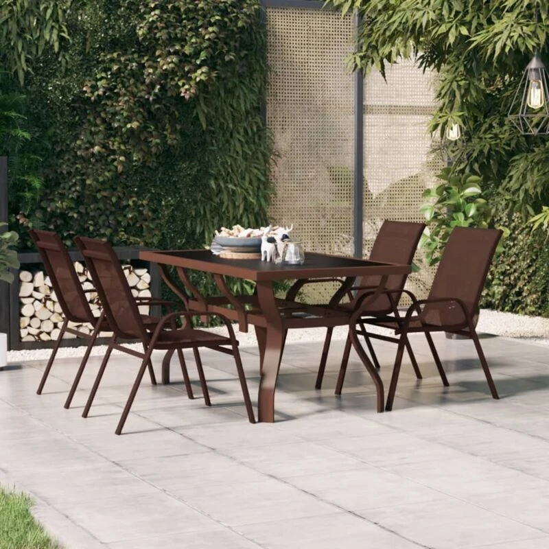 Image of vidaXL Garden Table Brown and Black 140x70x70cm Steel and Glass, Brown 318772