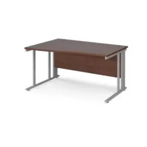 Image of Office Desk Left Hand Wave Desk 1400mm Walnut Top With Silver Frame Maestro 25 MCM14WLSW