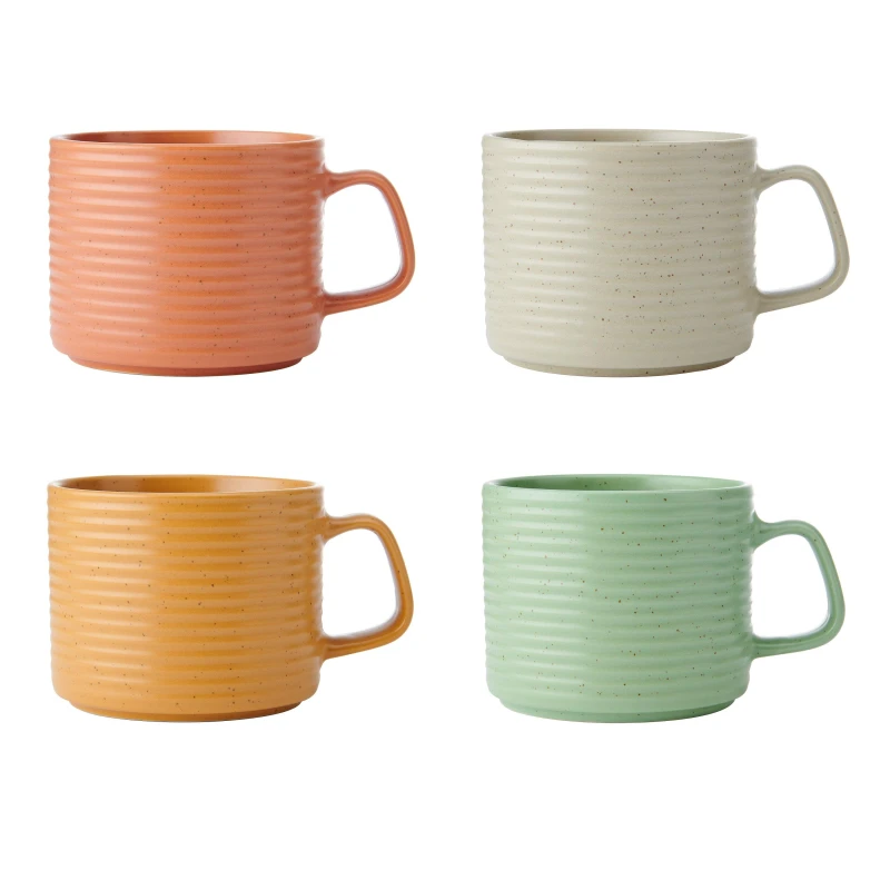 Image of Kitchencraft Idilica Stacking Stoneware Mugs, Set of Four, 400ml Multi