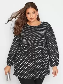 Image of Yours Long Sleeve Shirred Top. Black/silver Metallic, Black, Size 24, Women