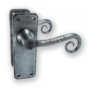 Image of LocksOnline Chester Pewter Hand-forged Door Handle Set on Backplate