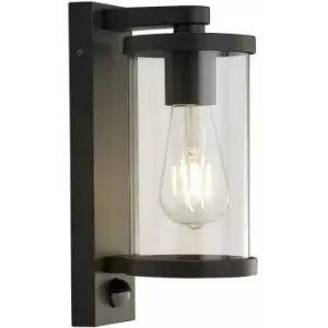 Image of 1-light outdoor wall light with pir - Black with clear glass