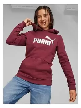 Image of Puma Girls Essentials Fleece Logo Hoodie, Dark Red, Size 9-10 Years, Women