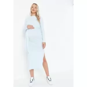 Image of Missguided Ls Rib Belted Midi Dress - Blue