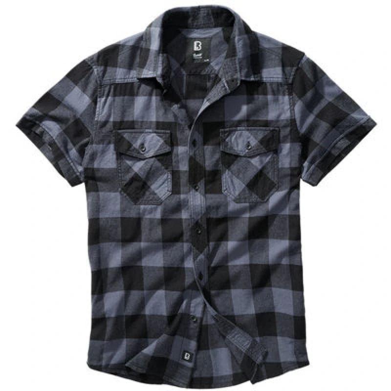 Image of Brandit Half Sleeve Check Shirt Black/grey Size Xxxxxx Large