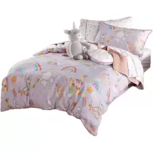 Image of Linen House Childrens/Kids Unicorniverse Duvet Cover Set (Single) (Lilac) - Lilac