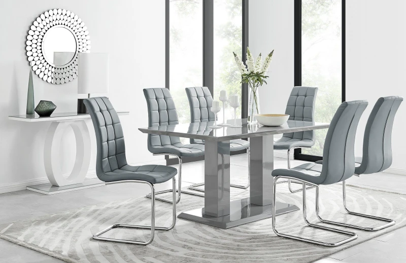 Image of FurnitureboxUK FurnitureboxUK Imperia 6 Grey Dining Table and 6 Murano Chairs Grey One Size Unisex 5056542640728