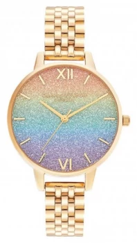 Image of Olivia Burton Rainbow Glitter Dial Gold Bracelet Watch