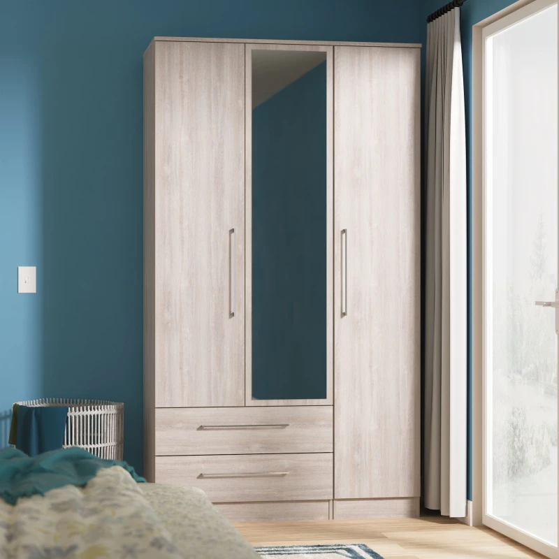 Image of Ready Assembled 2 U Gloucester Triple Mirror Wardrobe with 2 Drawers (Ready Assembled) in Light Grey Light Grey Unisex