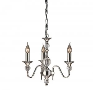 Image of 3 Light Multi Arm Ceiling Pendant Chandelier Polished Nickel, Clear Crystal, E14