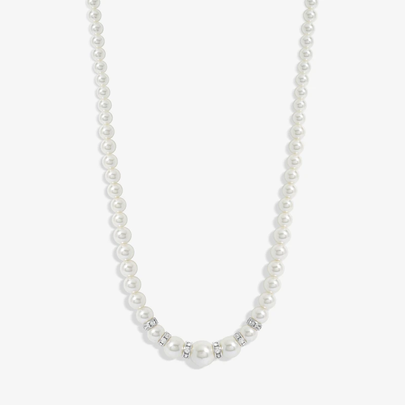 Image of Jon Richard Pearl And Crystal Rhondelle Necklace Silver
