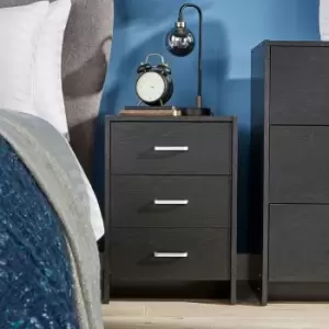 Image of Stratford - Bedside Table Black 3 Drawer Bedside Cabinet Night Stand Metal Runners - Black