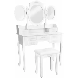 Image of Tectake - Dressing table with 7 drawers, mirror and stool in an antique look - chest of drawers, dressing table mirror, white dressing table - white