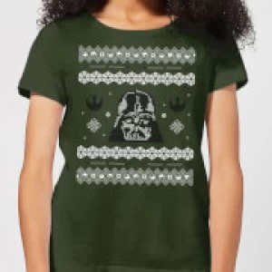 Image of Star Wars Darth Vader Knit Womens Christmas T-Shirt - Forest Green - S