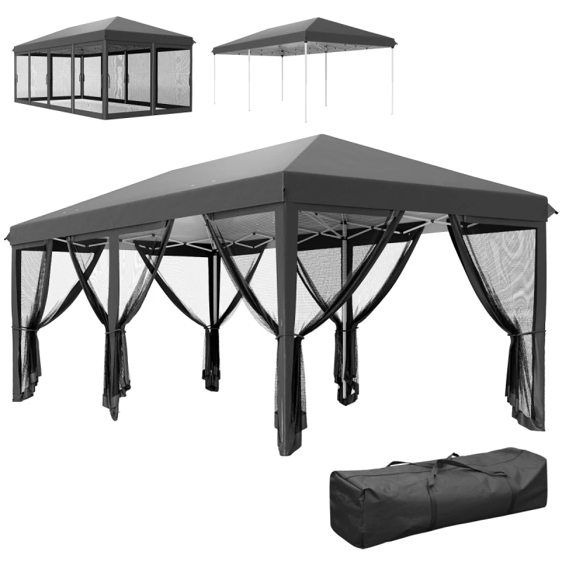 Image of Outsunny 6 x 3(m) Pop Up Party Tent Canopy with 6 Removable Sidewalls Black 840-012V03BK