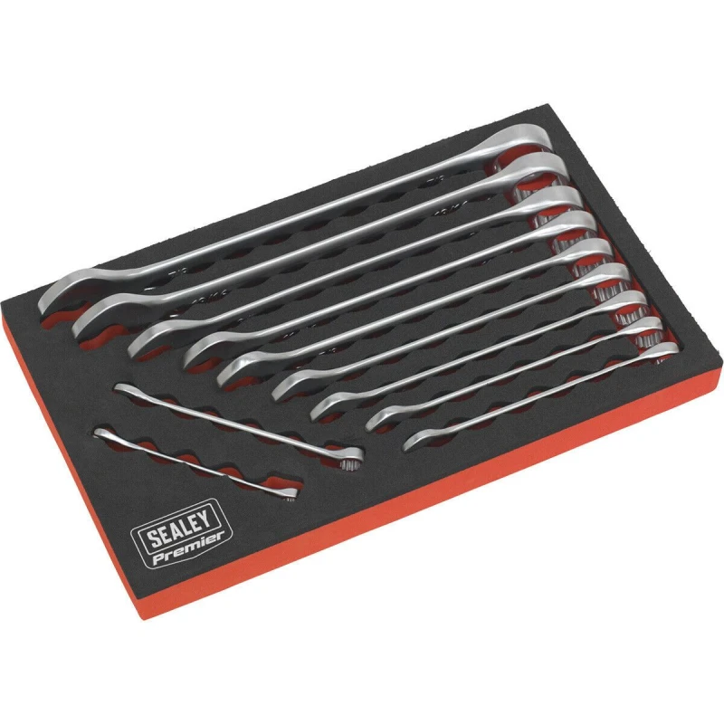 Image of Loops 11pc Slim Handled Combination Spanner Set - 12 Point Imp Ring Open Head Wrench Multi