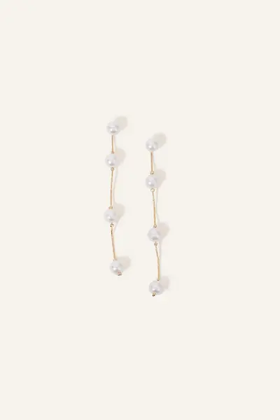 Image of Accessorize Pearl Station Long Drop Earrings Cream