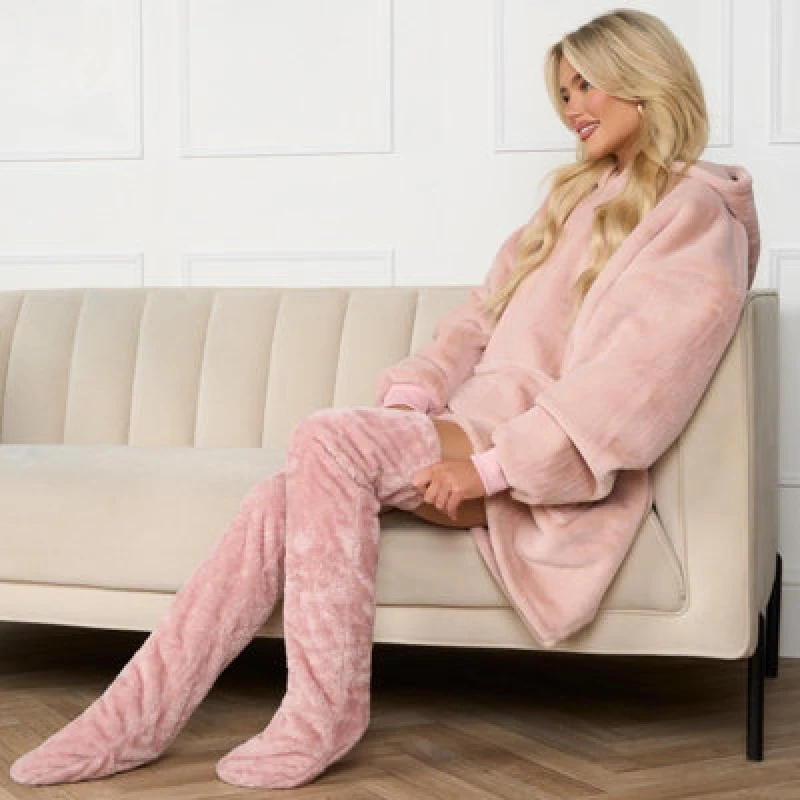 Image of OHS OHS Over Knee Slipper Socks Bed Lounge Teddy Fleece Soft Sherpa Warm in Pink Pink One Size Unisex 5027434195251