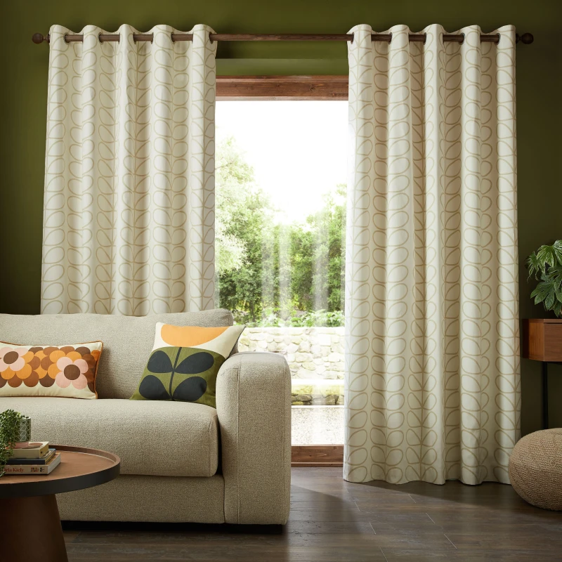 Image of Orla Kiely Linear Stem Ready Made Eyelet Curtains Natural