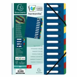 Image of Exacompta Multipart File Harmonika A4, 12 Sections, Blue, Pack of 6