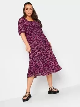 Image of Yours Chiffon Shirred Dress Pink Animal, Pink, Size 16, Women