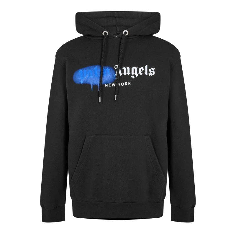 Image of Palm Angels Mens Pull Over Hoodie Black Blue male 2XS