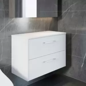 Image of Hudson Reed Juno Wall Hung 2-Drawer Vanity Unit with Worktop 800mm Wide - White Ash