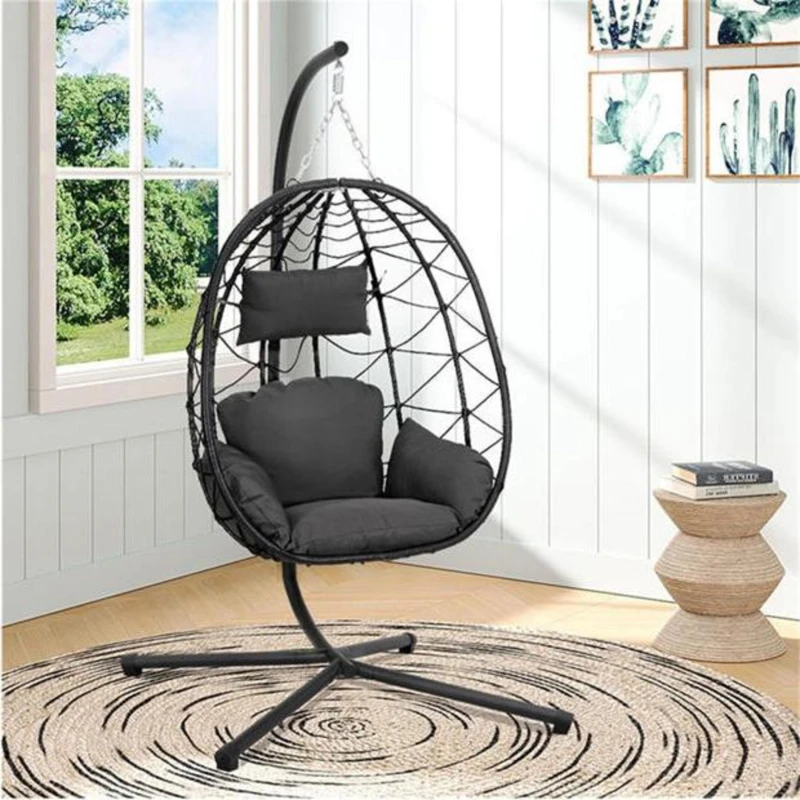 Image of Breeins Egg Chair with Stand and Cushion - Black Unisex One Size