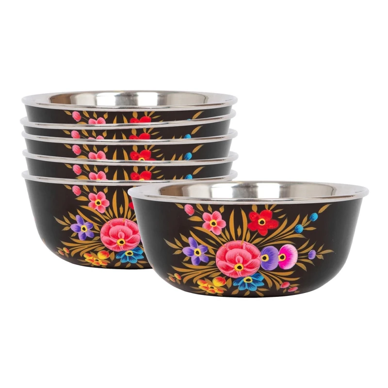 Image of Billy Can Hand-Painted Picnic Snack Bowls - 14.5cm - Carbon Pansy - Pack of 6 Black