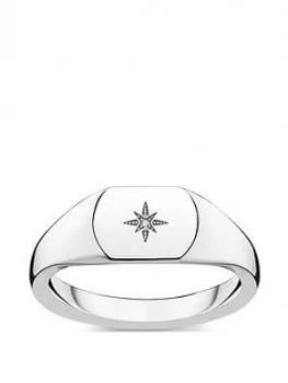 Image of Thomas Sabo Sterling Silver Vintage Star Diamond Signet Ring, One Colour, Size Large, Women