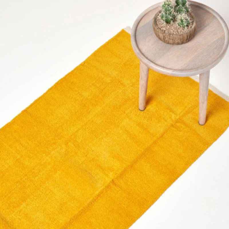 Image of Homescapes 100% Cotton Plain Chenille Hall Runner, 66 x 200cm Mustard