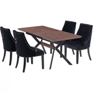 Image of 5 Pieces Life Interiors Windsor Blaze Dining Set - an Extendable Walnut Rectangular Wooden Dining Table and Set of 4 Black Dining Chairs - Black