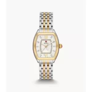 Image of Michele Womens Relev Two-Tone 18K Gold Diamond Dial Watch - 2-Tone