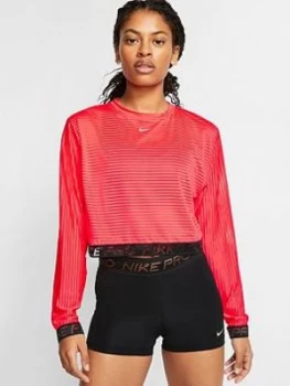 Image of Nike Training Pro Long Sleeve Mesh Top - Crimson , Crimson, Size S, Women