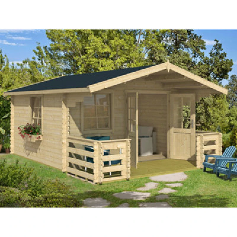 Image of Lasita Maja Lasita Osland Luna 2 Log Cabin With Porch - 5M X 3.6M - Traditional Style With Veranda Area