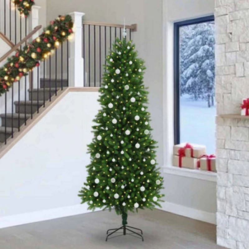 Image of vidaXL Christmas Tree with 300 LEDs, White Balls with Stand Green 240cm PE, Green 3396352